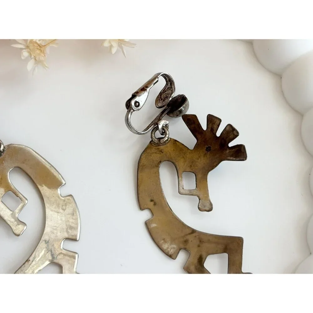 Kokopelli Sleeping Beauty Turquoise Sterling Silver Mexican Vintage Earrings - Picture 7 of 10